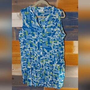 Komil Sleeveless Tunic Dress S Geometric Blue Print